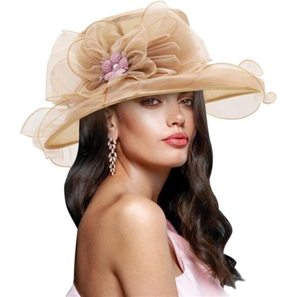 Women Organza Hats Cocktail Tea Party Khaki main image 7